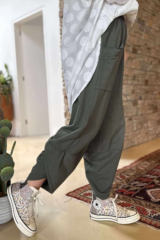 Made in Italy Lagenlook Shelby Cocoon Pant Deep Khaki